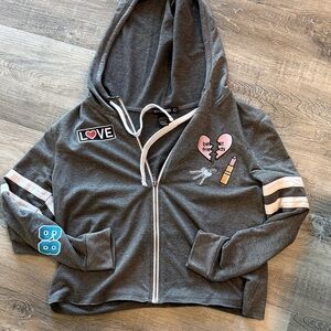Miss Chevous Gray Hoodie with Fun Patches sz l